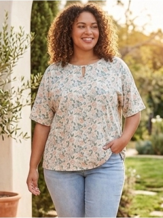 Capistrano Tops - Capistrano Short Sleeve Shirt Plus 22/24 Green Pink Tan